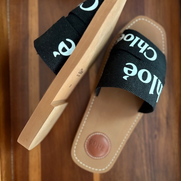 Chloe Woody Flat Logo Ribbon Slide Sandals - Picture 9 of 10